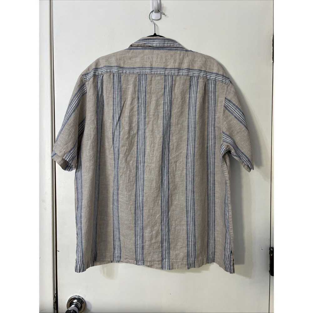 Cremieux Collection Linen Shirt XL Short Sleeve Button Down Blue Gray Striped - Picture 3 of 6